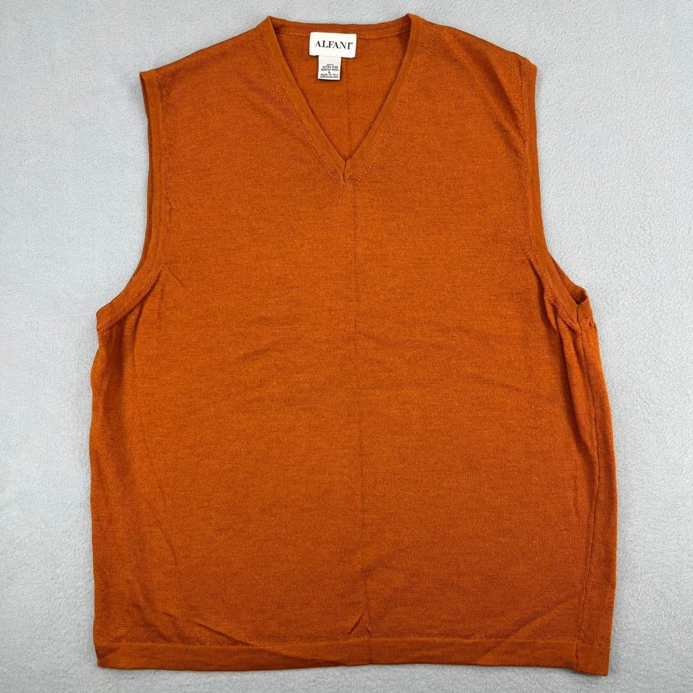 Alfani Mens Burnt Orange 100% Extra Fine Merino Wool V-Neck Sweater Vest Large